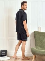 [Svart] SilkSilky-SE Short Sleeve Lapel Collar Herr Pyjama 002