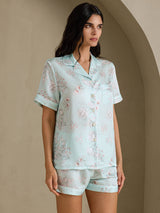 [Himmelsblå Blommor] SilkSilky-SE Short Sleeve Notch Collar Dam Pyjama 003