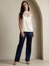 [Beige] SilkSilky-SE Sleeveless Halter Dam T-Shirt 004