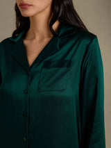 [Mörkgrön] SilkSilky-SE Long Sleeve Lapel Collar Dam Pyjama 004