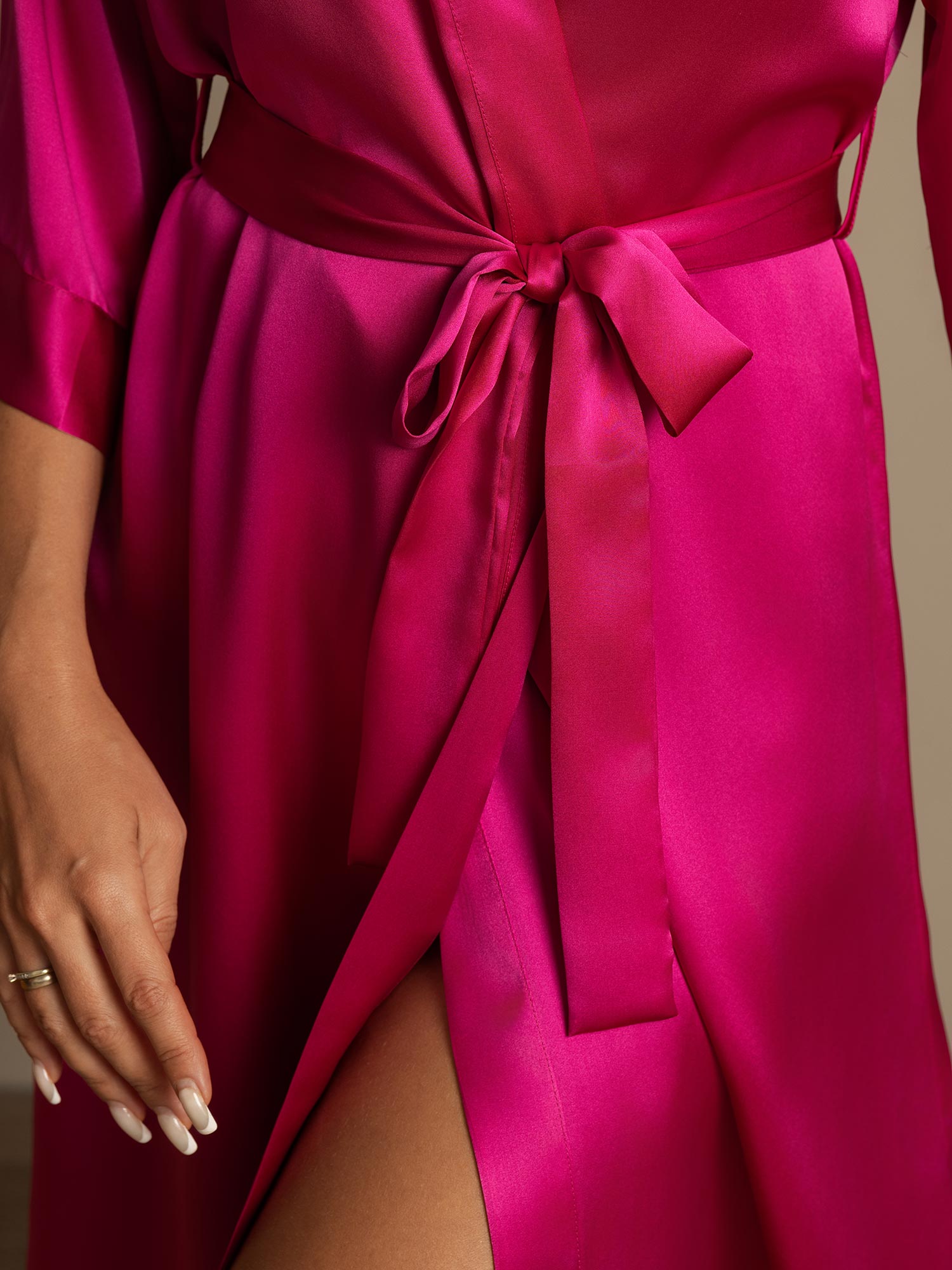 [Rosröd] SilkSilky-SE Rent Silke Hårärm Womens Robe 007