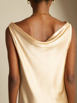 [Champagne] SilkSilky-SE 19Momme Ärmlös Cowl Halsringning Klänning 004