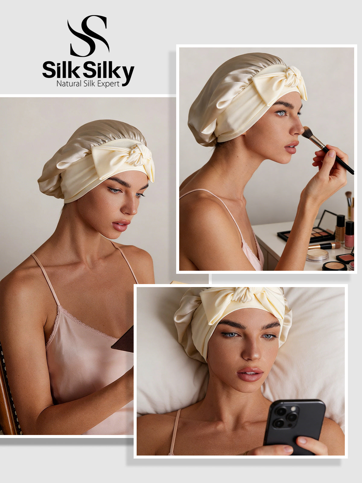 [Beige] SilkSilky-SE Rent Silke Sleep Cap 005