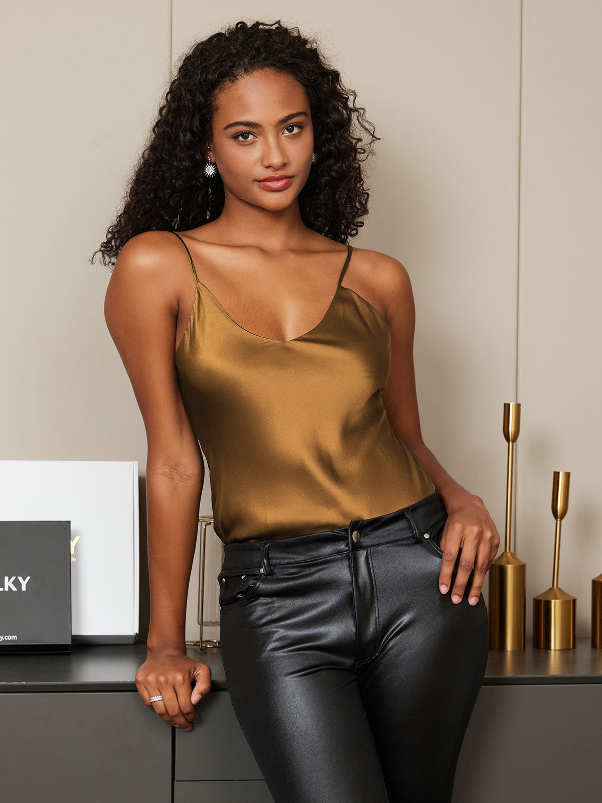 [Kaffe] SilkSilky-SE Rent Silke Ärmlös Camisoles 003