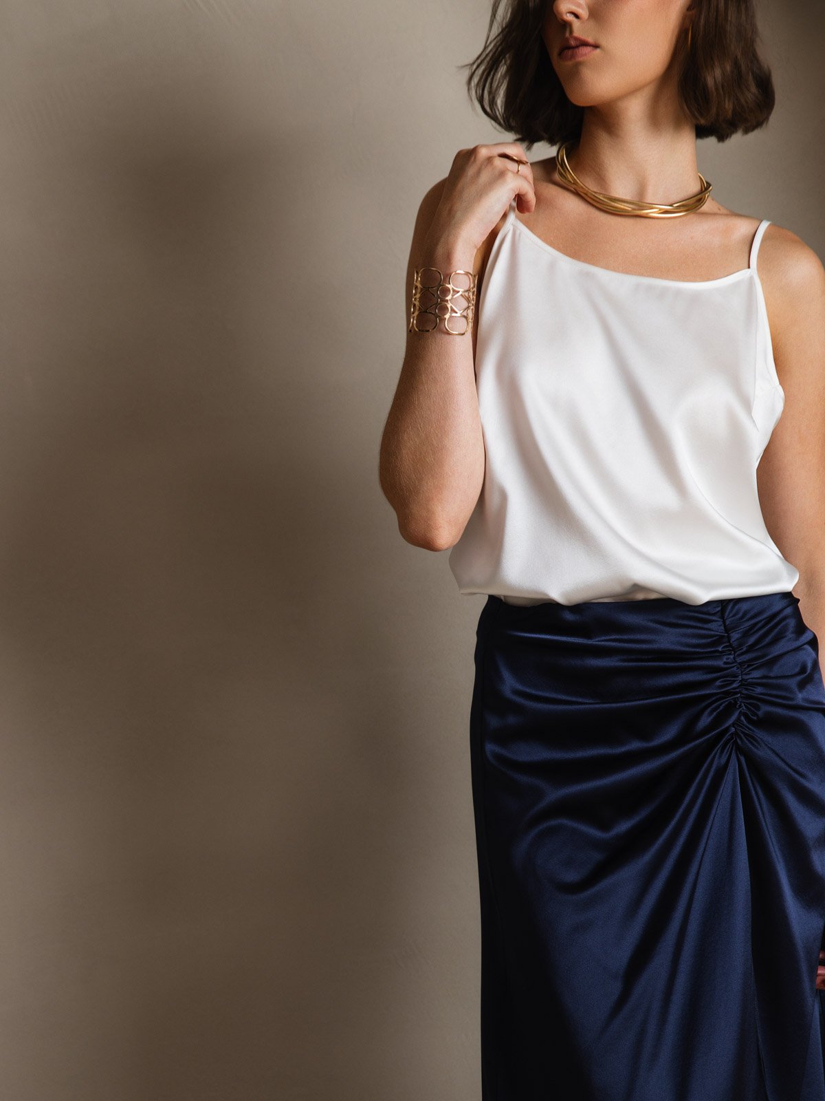 [Vit] SilkSilky-SE 19Momme Spaghetti Rem Djup Rund Halsringning Cami Toppar 008