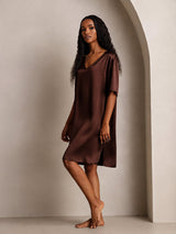 [Brun] SilkSilky-SE Half Sleeve V Neck Nattlinne 007