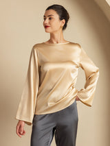 [Champagne] SilkSilky-SE Long Sleeve Boat Neck Blus 009
