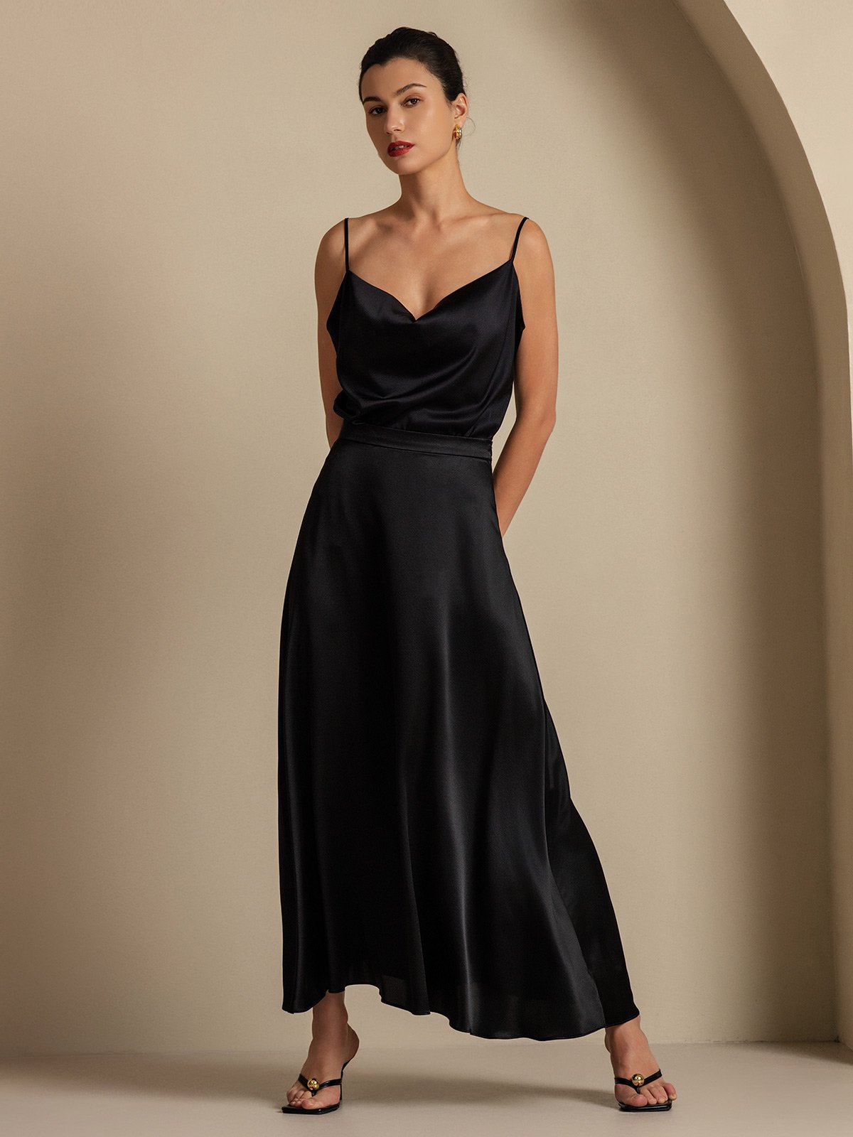 [Svart] SilkSilky-SE 19Momme Silke Skirt 006