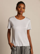[Silver] SilkSilky-SE Kort Ärm Rund Halsringning Dam T-Shirt 005