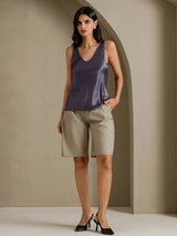 [Mörkgrå] SilkSilky-SE Sleeveless V Neck Cami Toppar 007