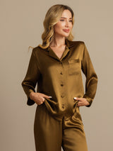 [Brun] SilkSilky-SE Long Sleeve Lapel Collar Dam Pyjama 006