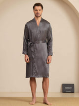 [Svart Ginkgo] SilkSilky-SE Long Sleeve V Neck Herr Morgonrock 007