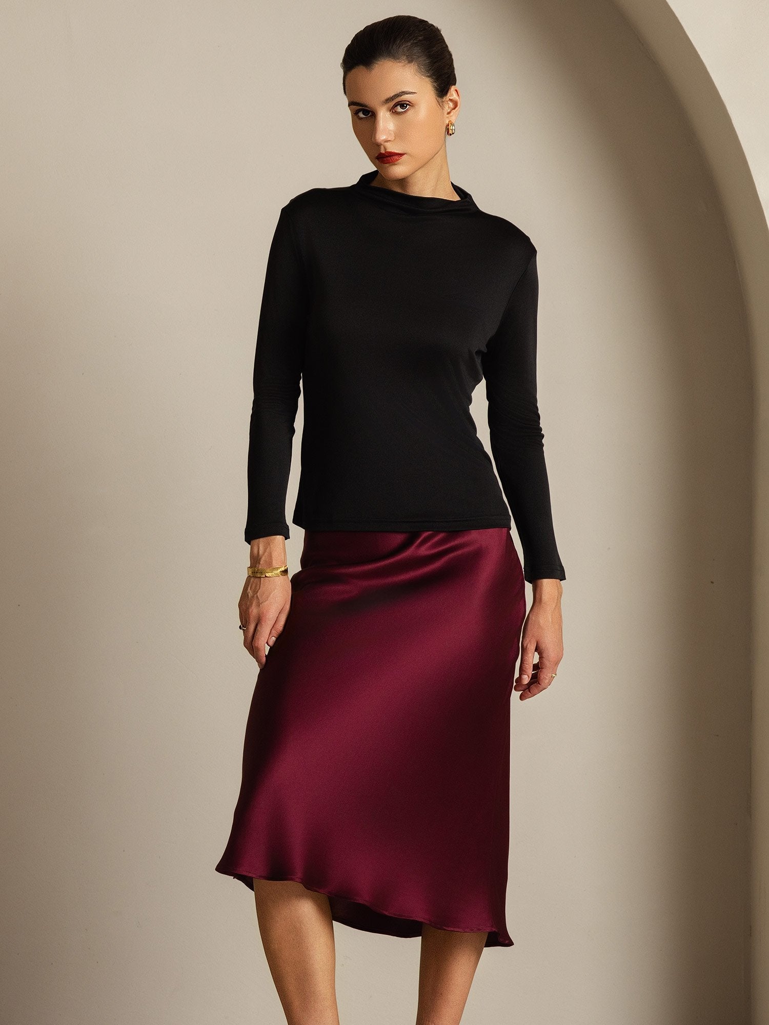 [Svart] SilkSilky-SE Rent Silke Womens T-Shirt 006