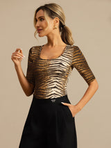 [Tiger] SilkSilky-SE Hårärm Djup Rund Halsringning Dam T-Shirt 005