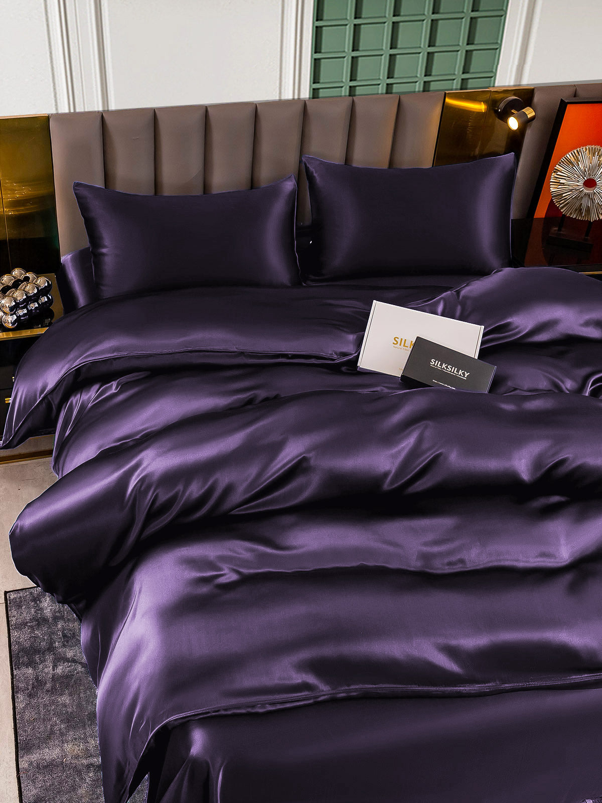 [Mörklila] SilkSilky-SE 22Momme Rent Silke Bedding Set 004,