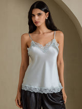 [Gråblå] SilkSilky-SE Spaghetti Strap V Neck Cami Toppar 001