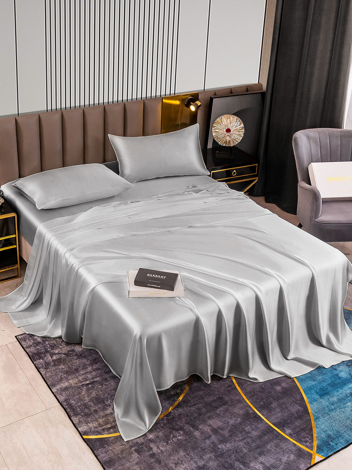 SilkSilky SE 22Momme Rent Silke Bedding Set Silver 002