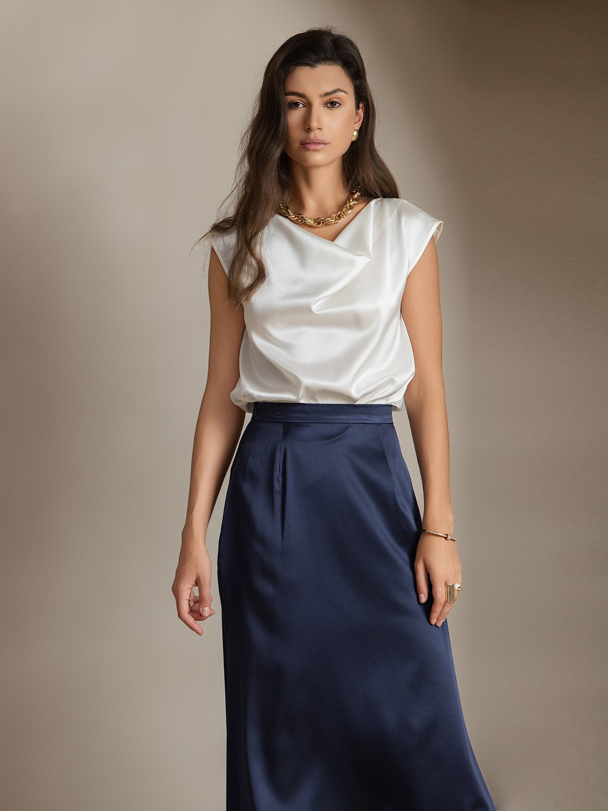 [Vit] SilkSilky-SE 19Momme Silke Ärmlös Womens T-Shirt 008