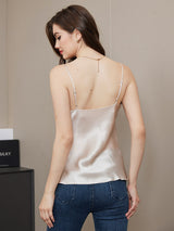 [Beige] SilkSilky-SE Spaghetti Strap V Neck Cami Toppar 002