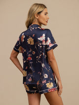 [Marin Blommor] SilkSilky-SE Kort Ärm Notchkrage Dam Pyjama 002