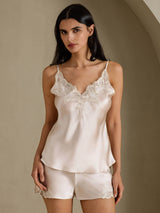 [Beige] SilkSilky-SE Spaghetti Strap V Neck Camisole Set 001