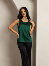 [Mörkgrön] SilkSilky-SE Sleeveless Round Neck Cami Toppar 007