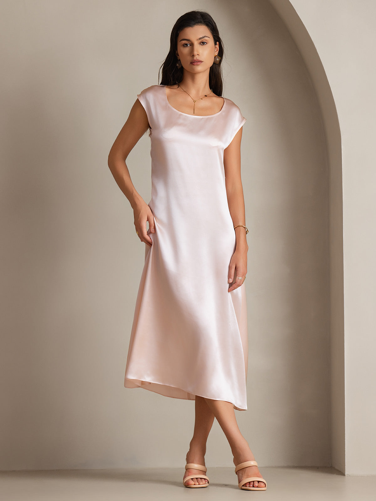 SilkSilky-SE 19Momme Silke Ärmlös Dress Rosa 002