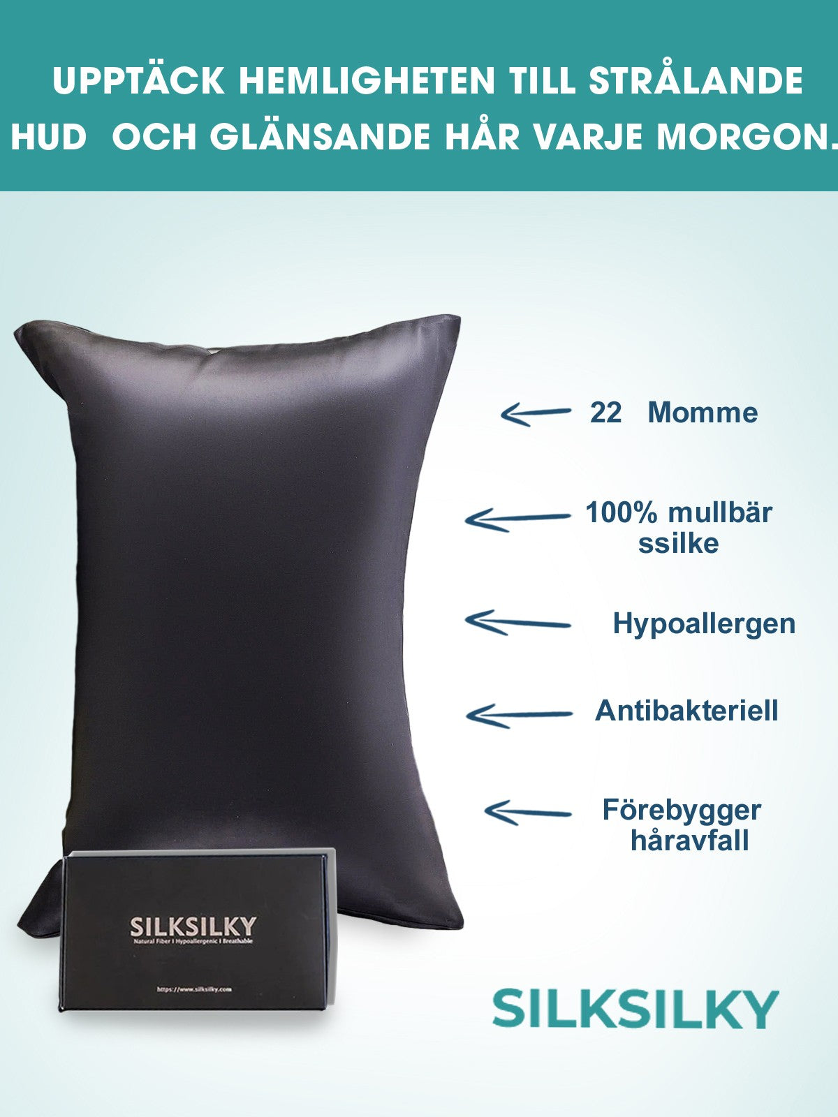 [Svart] SilkSilky-SE 22Momme Rent Silke Pillowcase 002