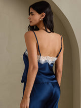 [Mörkblå] SilkSilky-SE Spaghetti Strap V Neck Cami Toppar 002