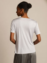[Silver] SilkSilky-SE Kort Ärm Rund Halsringning Dam T-Shirt 002