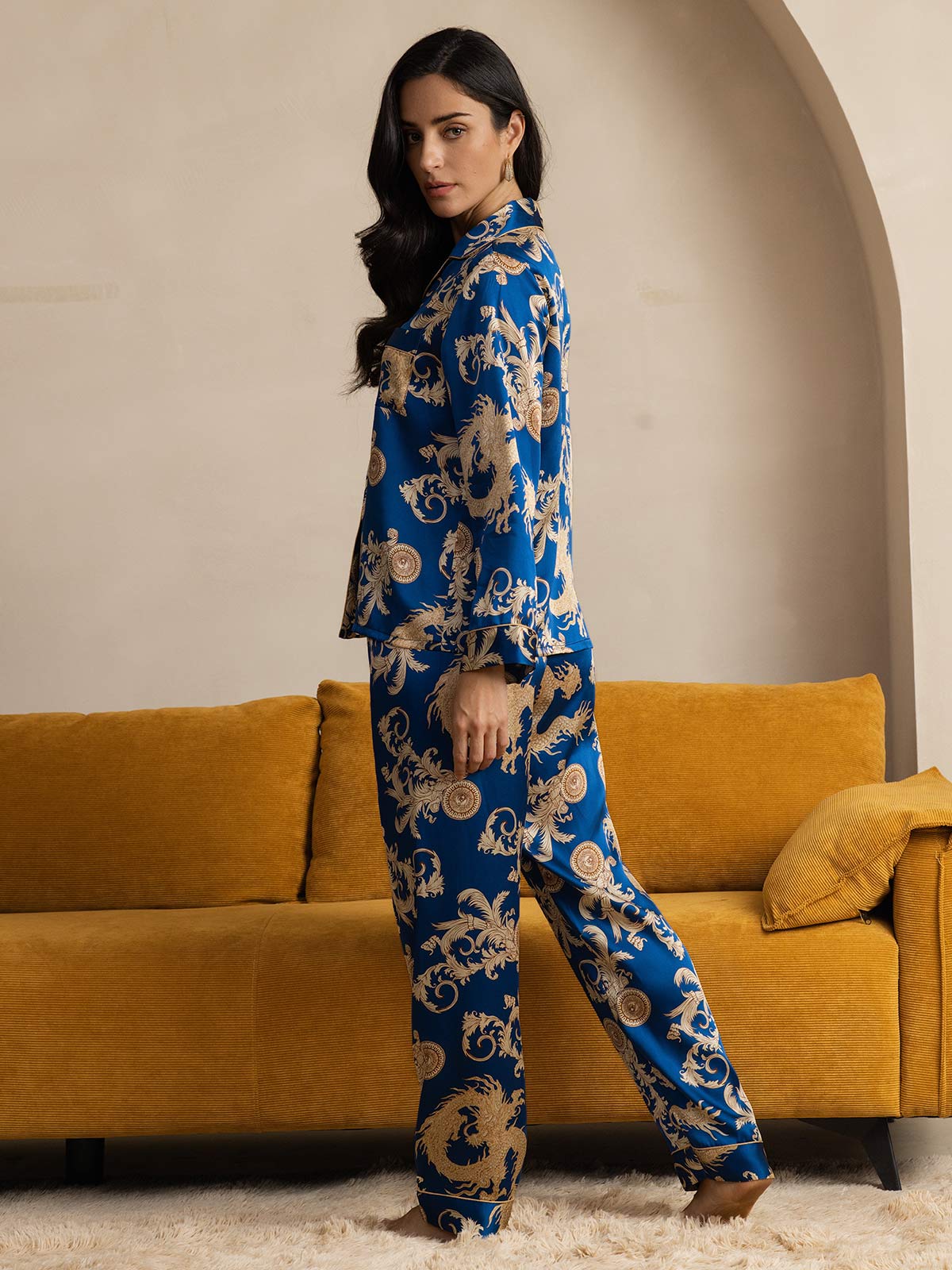 [Navy Drake] SilkSilky-SE Rent Silke Womens Pajamas 002