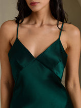 [Grön] SilkSilky-SE Spaghetti Strap V Neck Klänning 004
