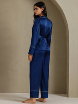 [Mörkblå] SilkSilky-SE Long Sleeve Shawl Collar Dam Pyjama 002
