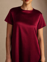 [Mörkröd] SilkSilky-SE Short Sleeve Crew Neck Klänning 004