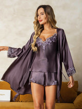 [Lila Grå] SilkSilky-SE Rent Silke Spaghetti Rem Womens Pajamas 001
