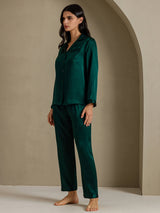 [Mörkgrön] SilkSilky-SE Long Sleeve Lapel Collar Dam Pyjama 007