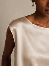 [Beige] SilkSilky-SE Cap Sleeve Round Neck Dam T-Shirt 004