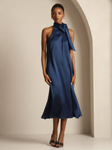 [Mörkblå] SilkSilky-SE Sleeveless Halter Klänning 001