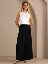 [Vit] SilkSilky-SE Sleeveless Lapel Collar Damskjorta 007