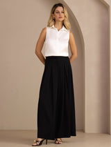 [Vit] SilkSilky-SE Sleeveless Lapel Collar Damskjorta 007