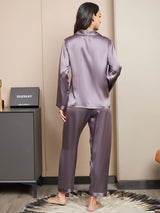 [Lila Grå] SilkSilky-SE Long Sleeve Lapel Collar Dam Pyjama 002