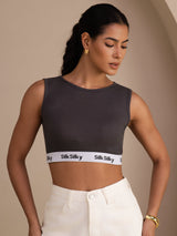 [Grå] SilkSilky-SE Sleeveless Crew Neck Cami Toppar 001