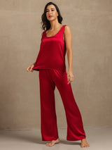 [Vin] SilkSilky-SE 19Momme Ärmlös Djup Rund Halsringning Dam Pyjama 006