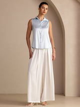 [Ljusblå] SilkSilky-SE Sleeveless Lapel Collar Damskjorta 005