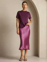 [Lila] SilkSilky-SE 100% Silk Jersey Short Sleeve Mock Neck Dam T-Shirt 007