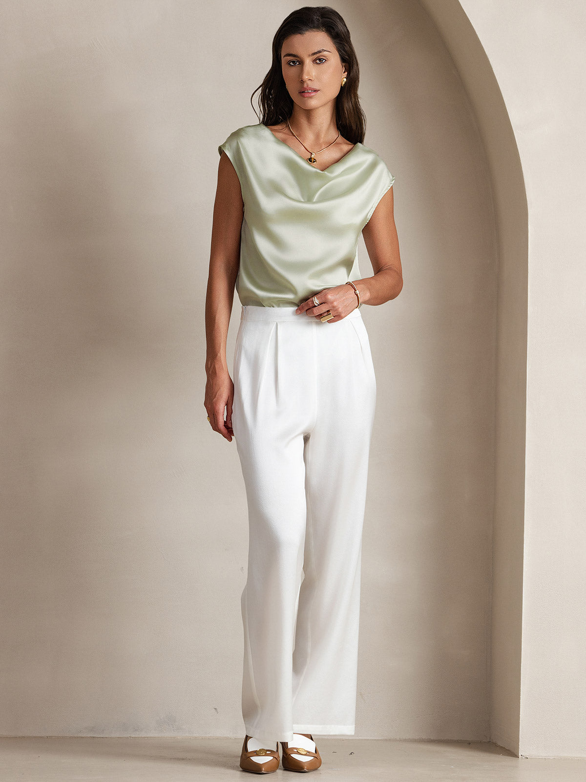 [Ljusgrön] SilkSilky-SE 19Momme Silke Womens T-Shirt 007