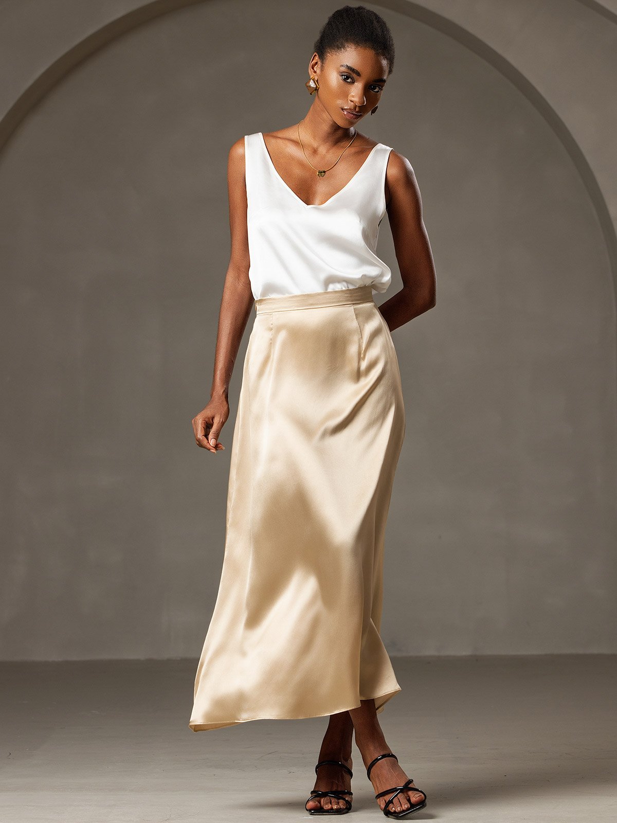 [Champagne] SilkSilky-SE 19Momme Silke Skirt 003