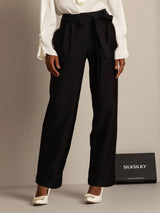 [Svart] SilkSilky-SE 32Momme Silk-Wool Blend Womens Pants 001