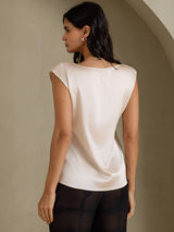 [Beige] SilkSilky-SE Cap Sleeve Round Neck Dam T-Shirt 002