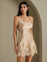 [Champagne] SilkSilky-SE Spaghetti Strap V Neck Nattlinne 007